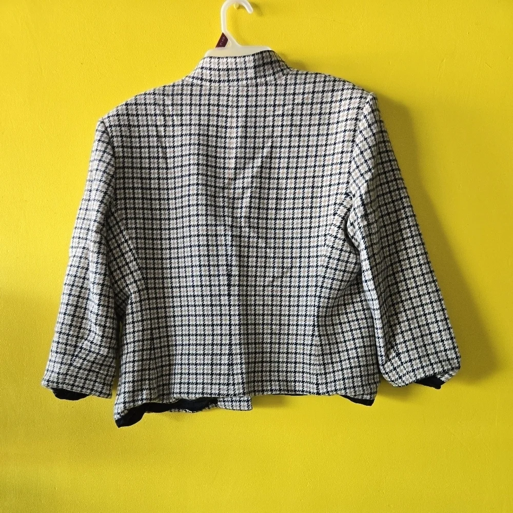 AlbertNipon Angora Wool Jacket fullzip Houndstooth sz 16/L plaid check tan Black